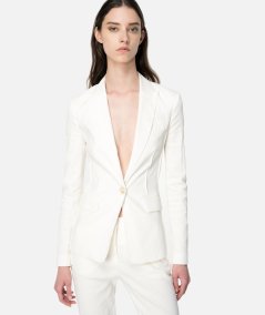 Stretch Linen Single-Breasted Blazer