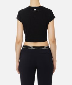 T-shirt cropped in jersey con zip