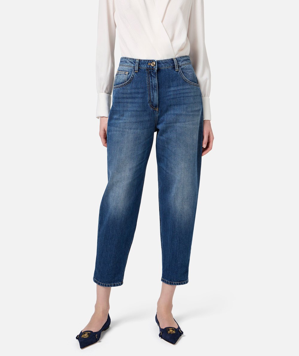 Jeans boyfriend in cotone stretch con risvolto