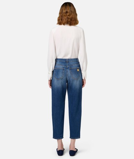 Jeans boyfriend in cotone stretch con risvolto