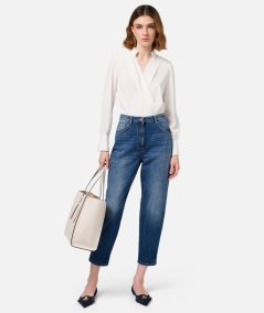 Jeans boyfriend in cotone stretch con risvolto