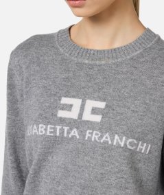 Pullover in misto cashmere con logo