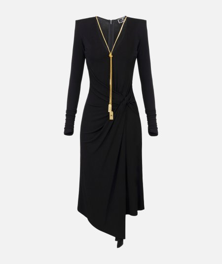 Abito midi in jersey drappeggiato con collana