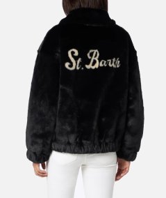 Bomber da donna furry Abel con colletto e stampa Saint Barth