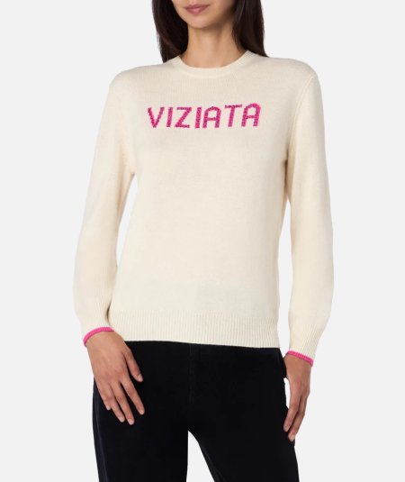 Maglione da donna bianco New Queen con stampa Viziata e strass - Duepistudio ***** Abbigliamento, Accessori e Calzature | Uomo - Donna