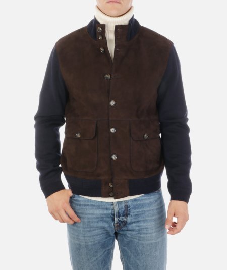 Suede and knit jacket with detachable down jacket