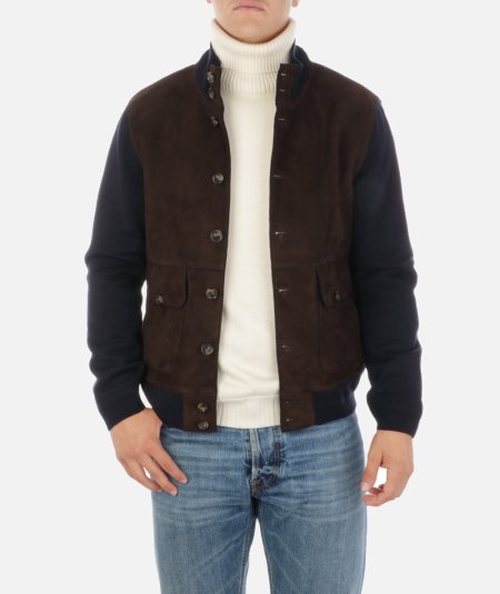 Suede and knit jacket with detachable down jacket