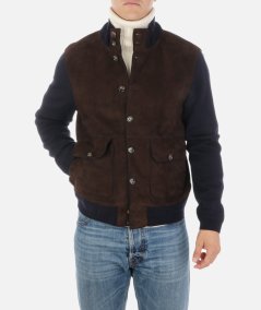 Suede and knit jacket with detachable down jacket