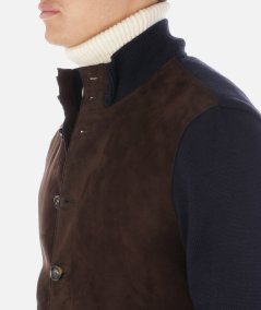 Suede and knit jacket with detachable down jacket