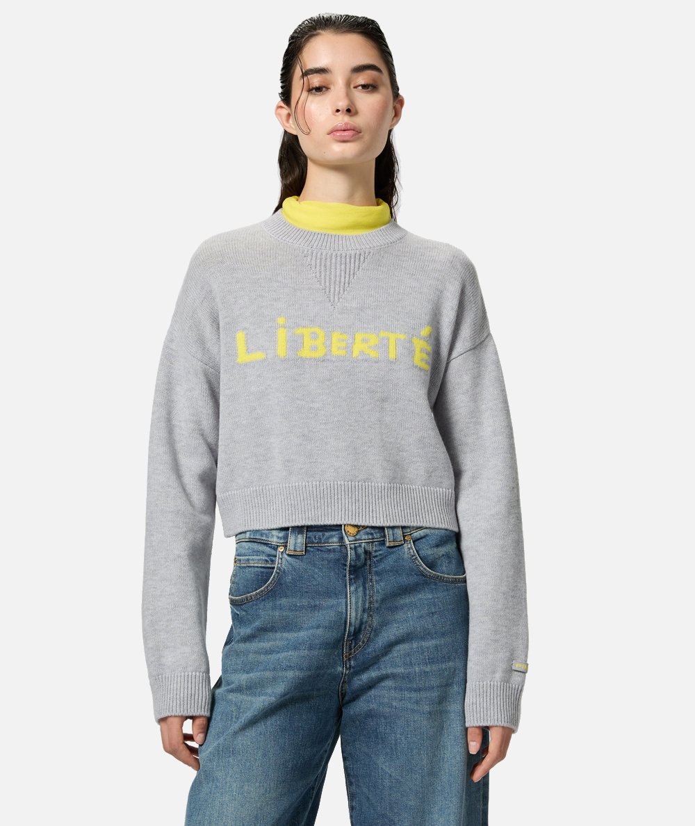 Wool sweater with Liberté writing