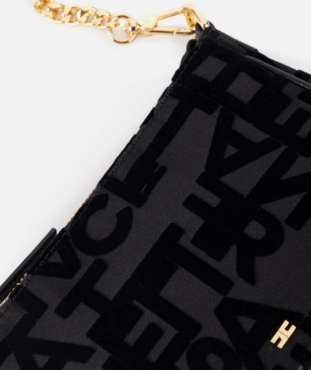 Lettering clutch bag with shoulder strap