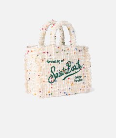 Borsa a mano Mini Vanity in lana con motivo tweed bianco