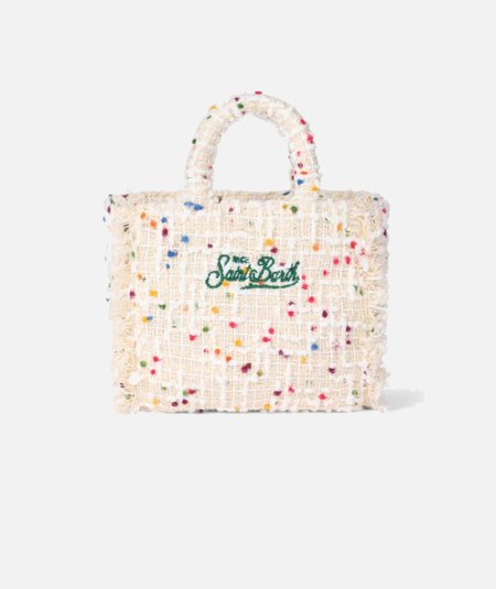 Borsa a mano Mini Vanity in lana con motivo tweed bianco