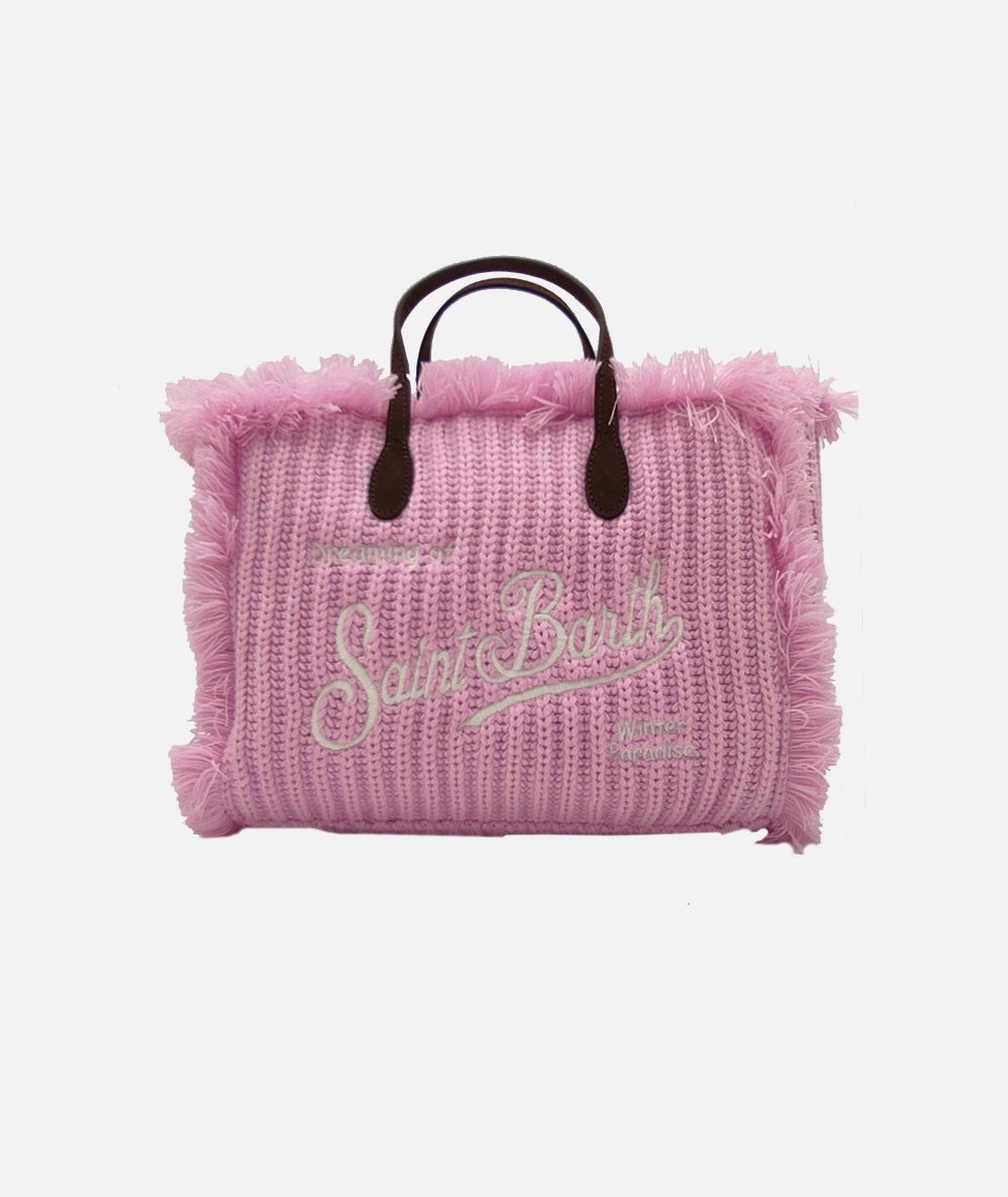 Borsa Colette in maglia a coste rosa con ricamo del logo