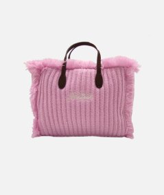 Borsa Colette in maglia a coste rosa con ricamo del logo