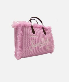 Borsa Colette in maglia a coste rosa con ricamo del logo