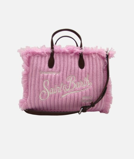 Borsa Colette in maglia a coste rosa con ricamo del logo