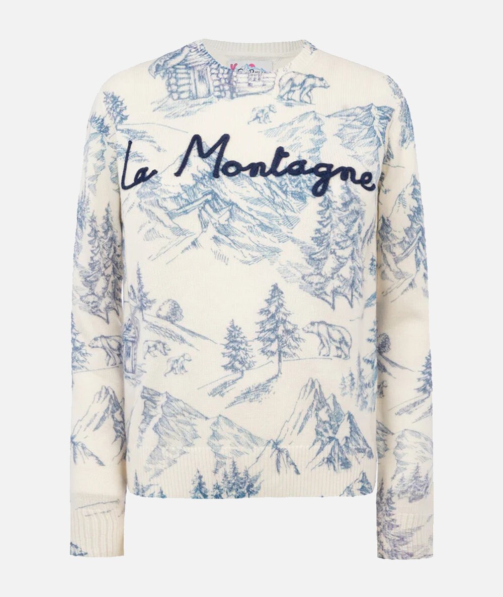 Maglione New Queen con stampa toile de jouy e ricamo La Montagne