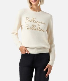 New Queen Beige Women's Sweater with Bollicine Sequin Embroidery