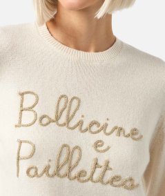 Maglione da donna beige New Queen con ricamo paillettes Bollicine