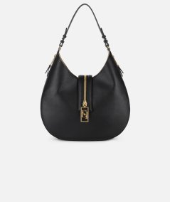 Large leather effect material hobo bag with zip