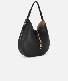 Large leather effect material hobo bag with zip