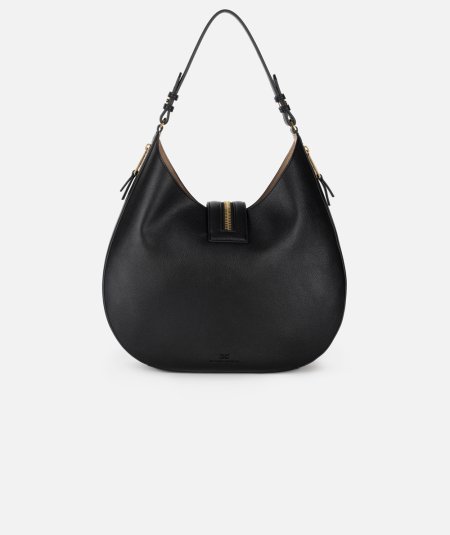 Large leather effect material hobo bag with zip