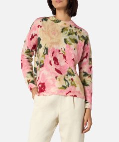 Maglione da donna misto cashmere Louise con stampa peonia