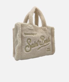 Soft handbag in sherpa with gold embroidered logo