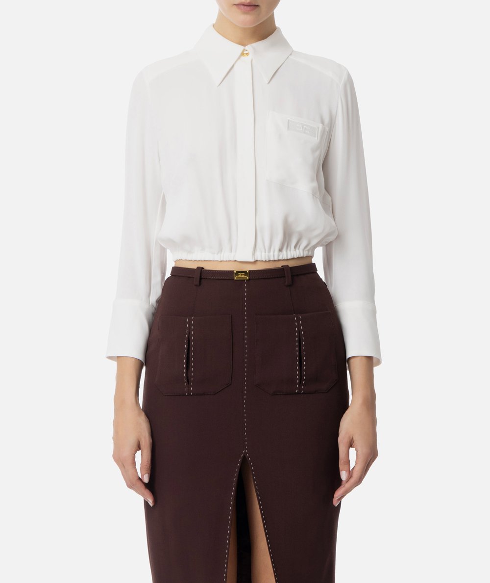 Camicia cropped in georgette con elastico